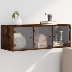 Sonata H Стенен шкаф със стъклени врати, опушен дъб, 102x37x35 см - Гардероби