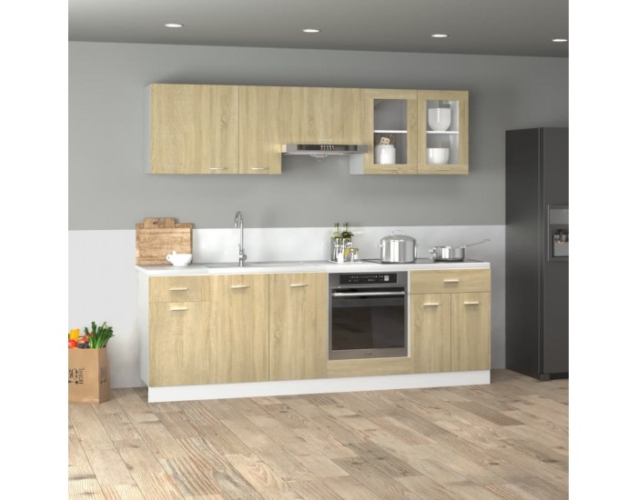 Sonata H Комплект кухненски шкафове от 8 части Lyon, дъб Сонома, инженерно дърво