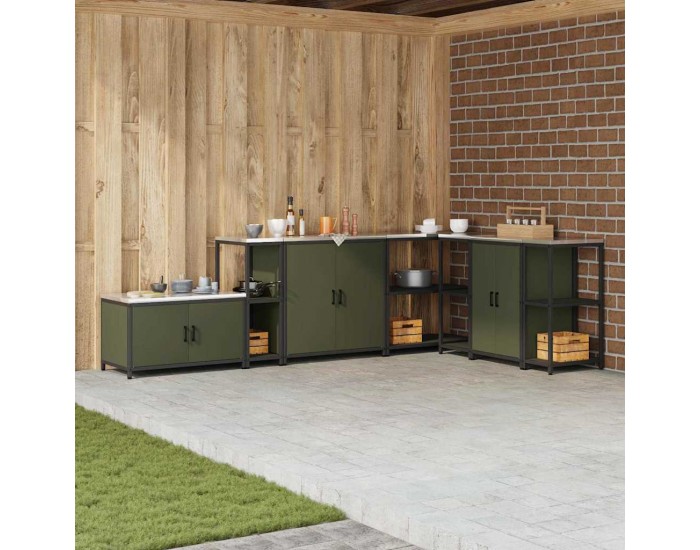 Sonata H Рафт за съхранение в кухнята с рафт Маслинено зелен Стомана