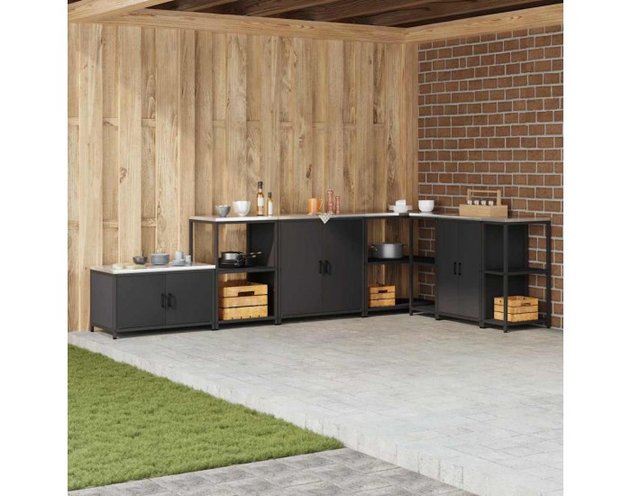 Sonata H Кухненски шкаф за съхранение с рафт с врата Черен Стомана