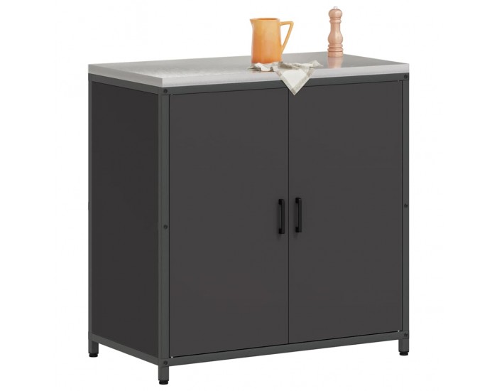 Sonata H Кухненски шкаф за съхранение с рафт с врата Черен Стомана