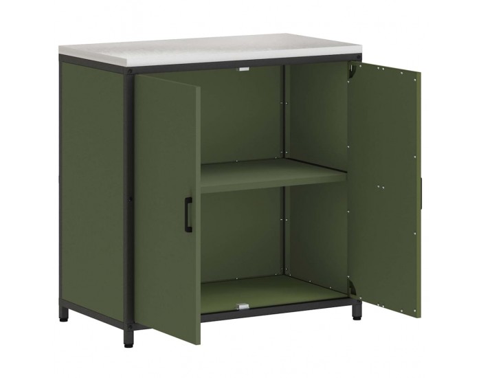Sonata H Кухненски шкаф за съхранение с рафт Маслинено зелен Стомана