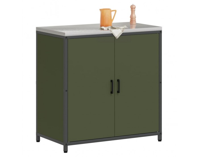 Sonata H Кухненски шкаф за съхранение с рафт Маслинено зелен Стомана