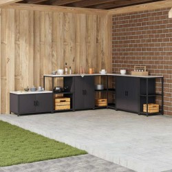 Sonata H Кухненски шкаф за съхранение с рафт с врата Черен Стомана - Модули Sonata