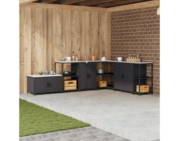 Sonata H Кухненски шкаф за съхранение с рафт с врата Черен Стомана