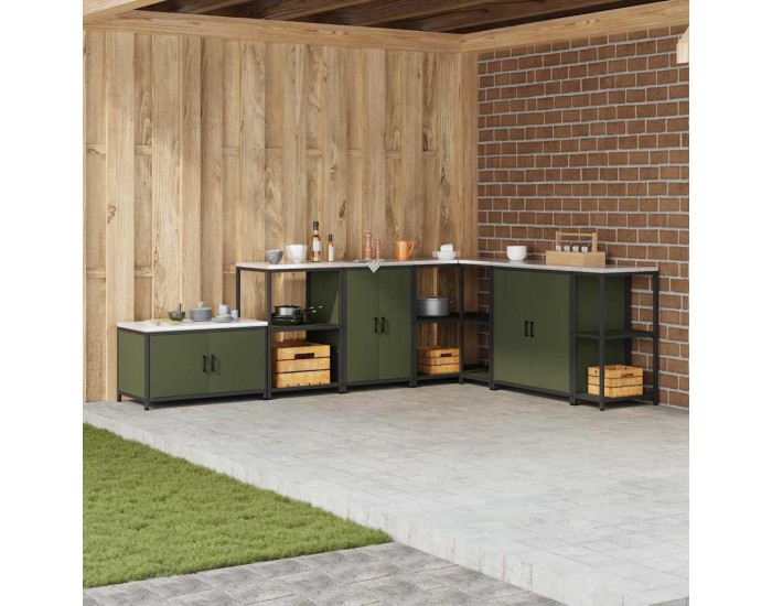 Sonata H Кухненски шкаф за съхранение с рафт Маслинено зелен Стомана