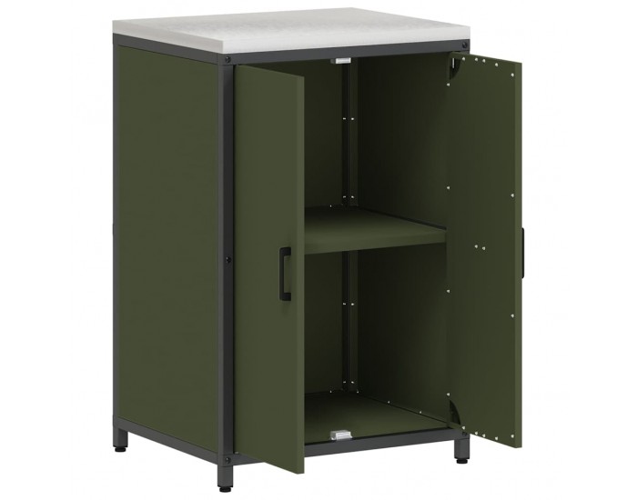 Sonata H Кухненски шкаф за съхранение с рафт Маслинено зелен Стомана
