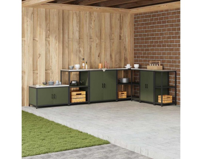 Sonata H Кухненски шкаф за съхранение с рафт Маслинено зелен Стомана