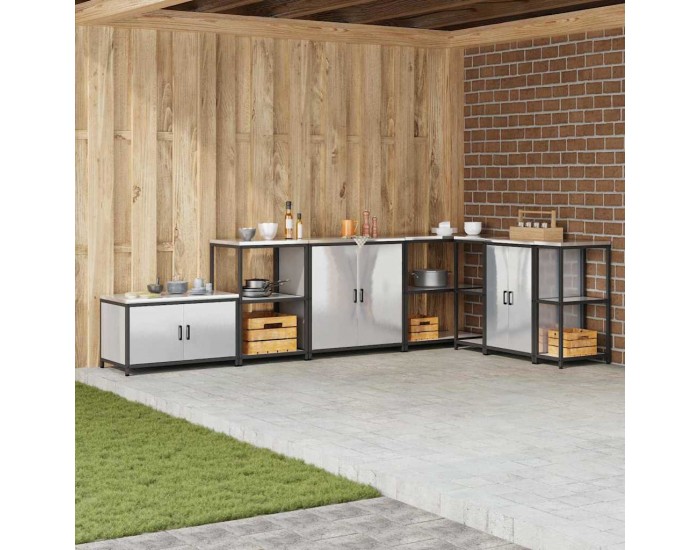 Sonata H Кухненски шкаф за съхранение с рафт Сребрист Неръждаема стомана