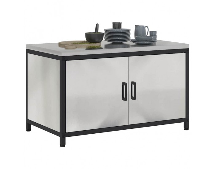 Sonata H Кухненски шкаф за съхранение с рафт Сребрист Неръждаема стомана