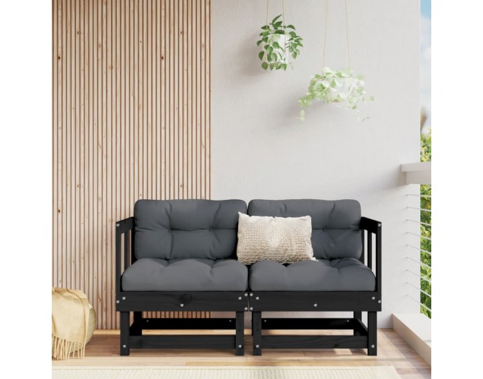 Sonata H Градински ъглови дивани, 2 бр, черни, бор масив Sonata H Градински ъглови дивани, 2 бр, черни, бор масив