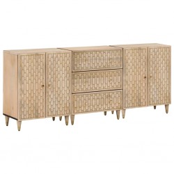 Sonata H Странични шкафове 3 бр 60x33x75 см манго масивно дърво - Шкафове, Витрини, Модулни секции