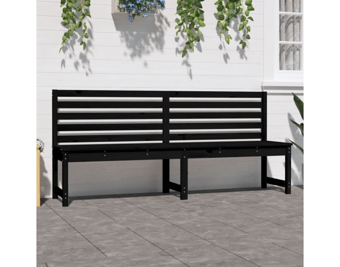 Sonata H Градинска пейка, черна, 201,5 см, борово дърво масив