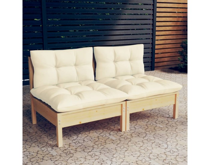 Sonata H 2-местен градински диван с кремави възглавници, бор масив