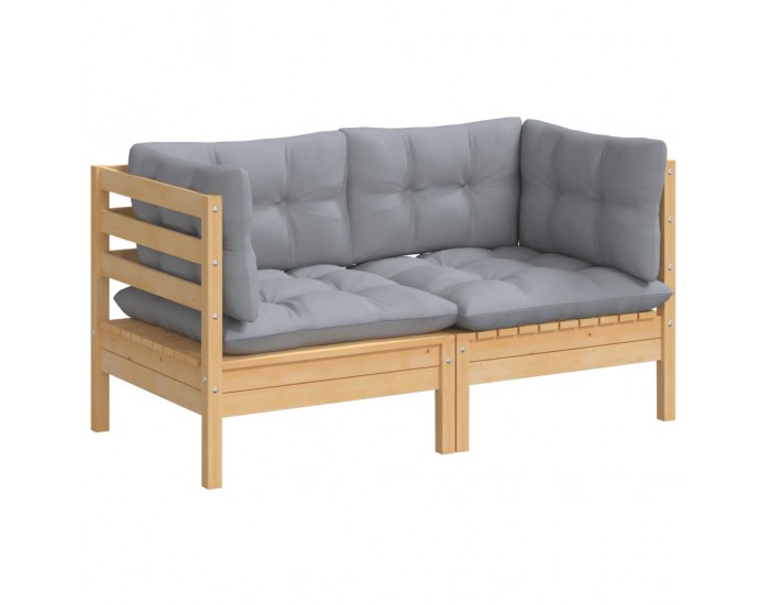 Sonata H 2-местен градински диван със сиви възглавници, бор масив