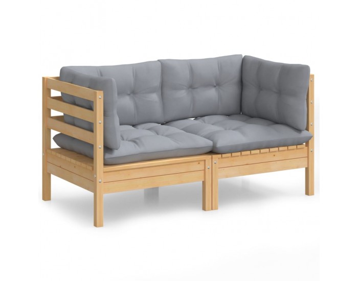 Sonata H 2-местен градински диван със сиви възглавници, бор масив