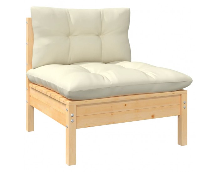 Sonata H 3-местен градински диван с кремави възглавници, бор масив