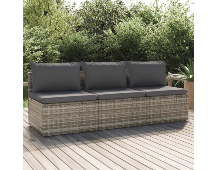 Sonata H 3-местен градински диван с възглавници, сив, полиратан