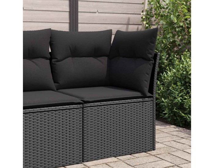 Sonata H Ъглов градински диван с възглавници, черен, полиратан