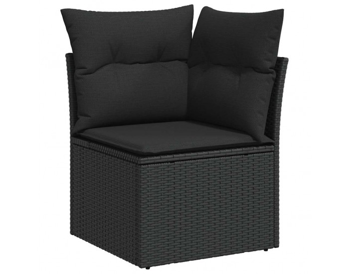 Sonata H Ъглов градински диван с възглавници, черен, полиратан