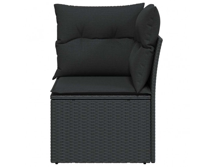 Sonata H Ъглов градински диван с възглавници, черен, полиратан