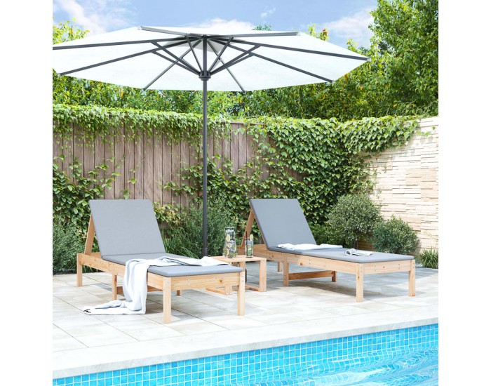 Sonata H Шезлонги, 2 бр, с маса, 184x55x64 см, борово дърво масив