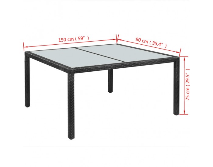 Sonata H Градинска маса, черна, 150x90x75 cм, полиратан