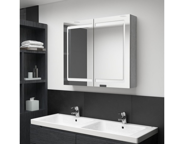 Sonata H LED шкаф с огледало за баня, бетонно сив, 80x12x68 см