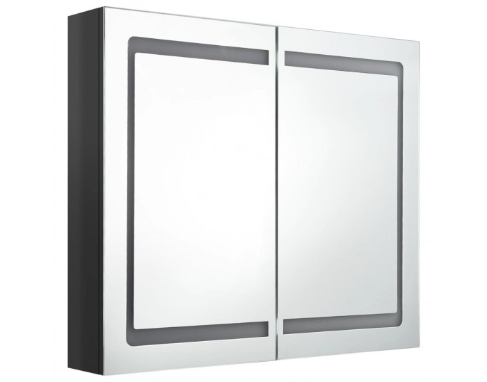 Sonata H LED шкаф с огледало за баня, сияйно черно, 80x12x68 см