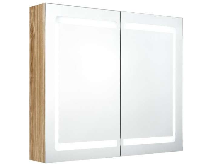 Sonata H LED шкаф с огледало за баня, цвят дъб, 80x12x68 см