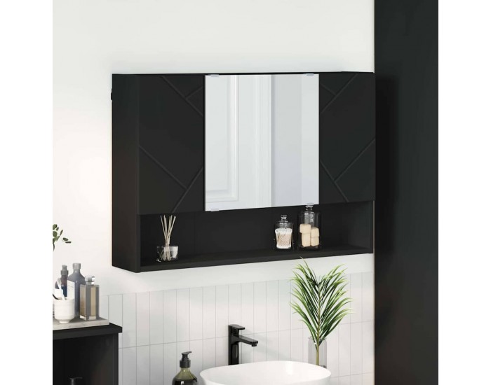 Sonata H Шкаф с огледало за баня Черно 80 x 17 x 55 см Инженерно дърво