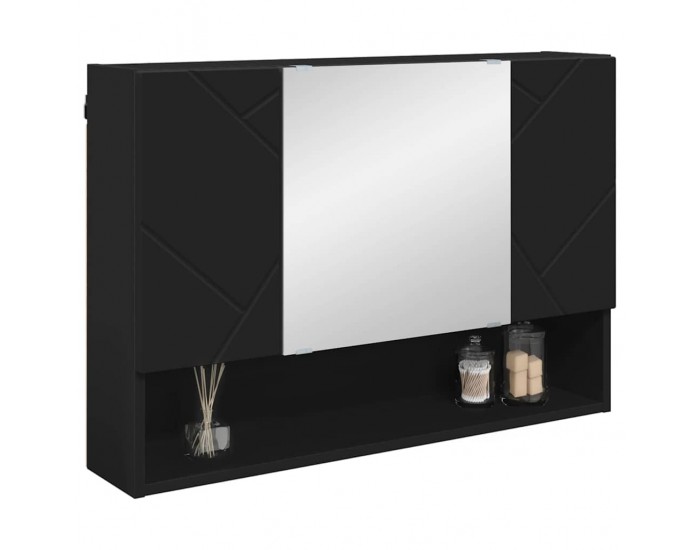 Sonata H Шкаф с огледало за баня Черно 80 x 17 x 55 см Инженерно дърво