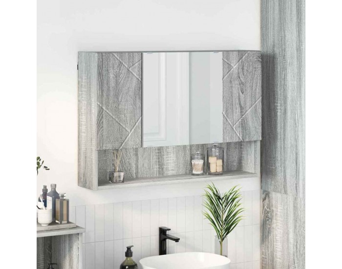 Sonata H Шкаф с огледало за баня с врата Сив сонома 80 x 17 x 55 см