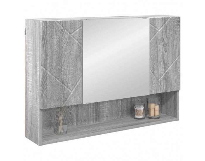 Sonata H Шкаф с огледало за баня с врата Сив сонома 80 x 17 x 55 см