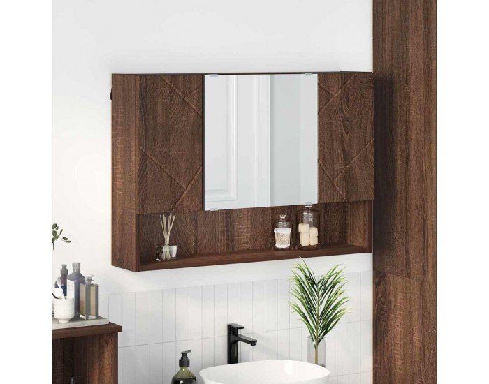 Sonata H Шкаф с огледало за баня с врата Кафяв дъб 80 x 17 x 55 см