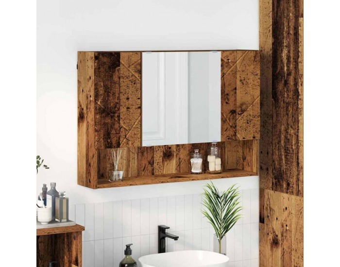 Sonata H Шкаф с огледало за баня с врата Старо дърво 80 x 17 x 55 см