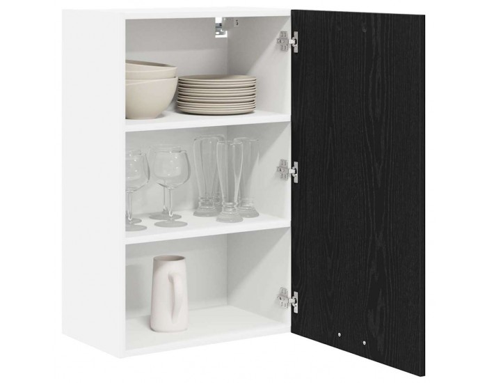 Sonata H Висящ шкаф с рафт с врата Riga Черен дъб и бяло 50 x 31 x 80 см