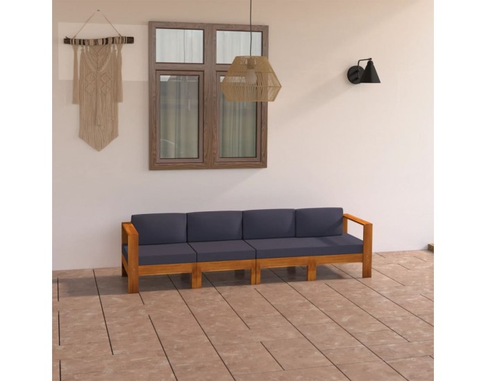 Sonata H 4-местен градински диван с тъмносиви възглавници акация масив