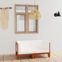 Sonata H 2-местен диван с кремавобели възглавници, акациево дърво масив - Комплекти за външни условия