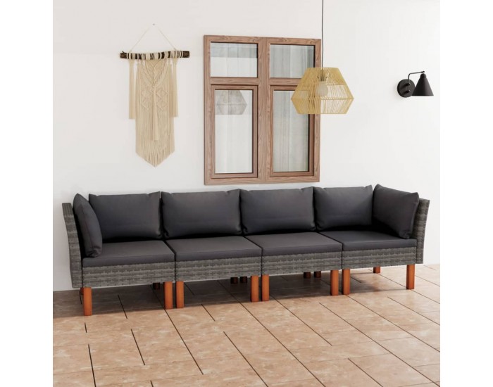 Sonata H 4-местен градински диван с възглавници, сив полиратан