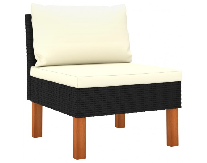 Sonata H 4-местен градински диван с възглавници, черен полиратан