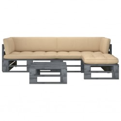 Sonata H Палетен комплект с възглавници 4 части бор със сива импрегнация - Комплекти за външни условия