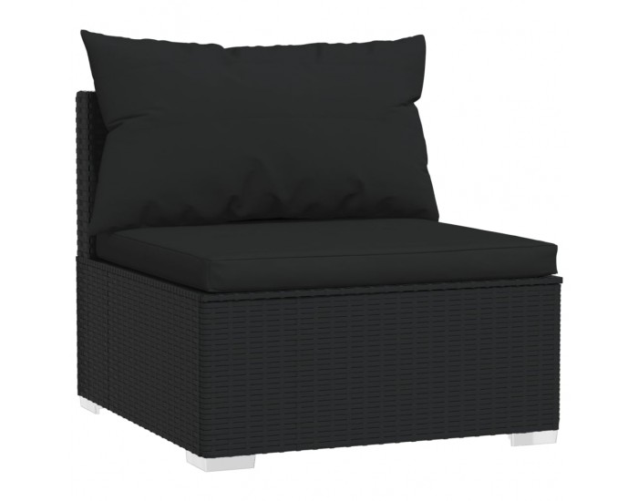 Sonata H 3-местен диван с възглавници, черен, полиратан