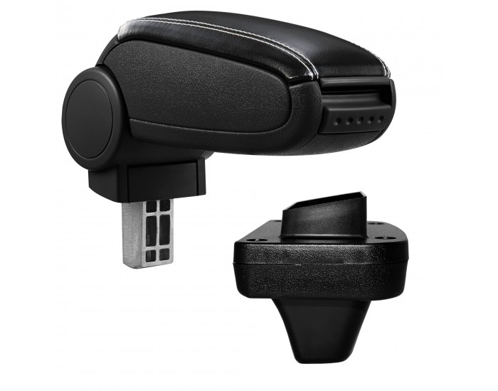 Централен подлакътник Opel Astra K с отделение за съхранение, черна имитация на кожа с бели шевове