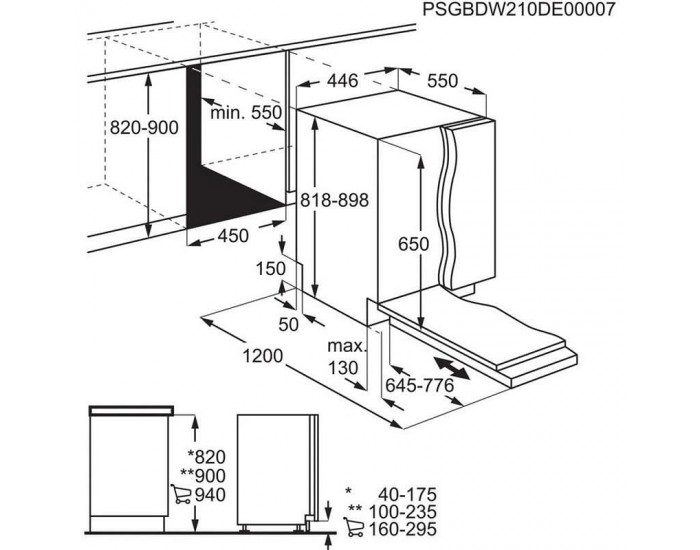 Съдомиялна машина за вграждане AEG FSE72537P , 10 комплекта, E , 450 Ш, мм