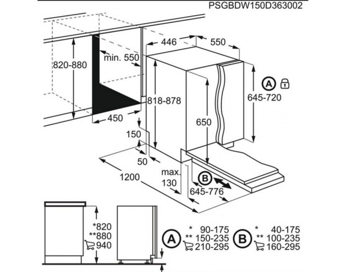 Съдомиялна машина за вграждане AEG FSE72517P , 10 комплекта, E , 45 Ш, мм
