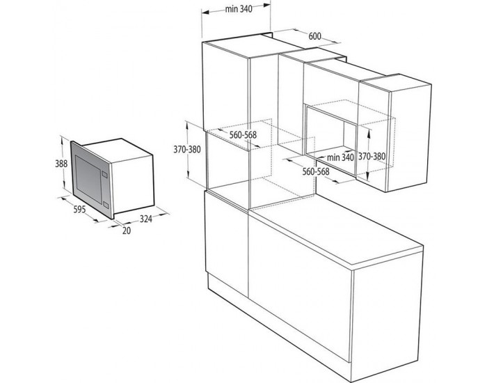 Вградена микровълнова фурна Gorenje BM201AG1BG , Електронно , 20