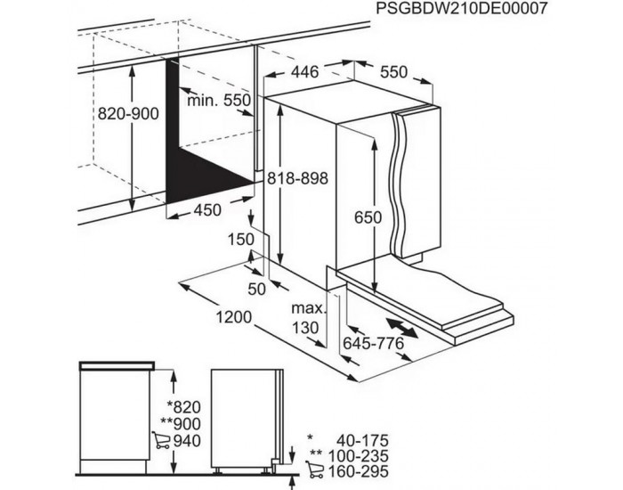Съдомиялна машина за вграждане AEG FSE73507P , 10 комплекта, D , 450 Ш, мм