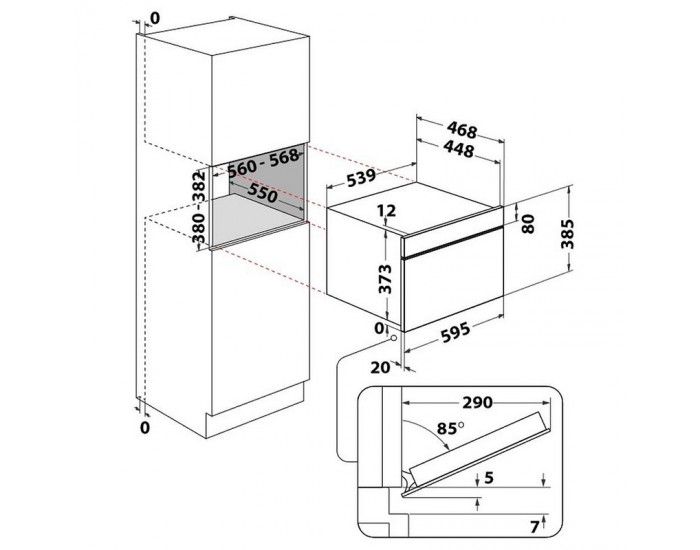 Вградена микровълнова фурна Whirlpool WMD7O4TX , Електронно , 31