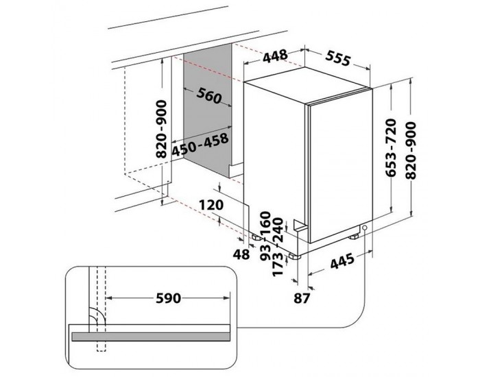 Съдомиялна машина за вграждане Whirlpool WSIC 3M27 , 10 комплекта, E , 450 Ш, мм